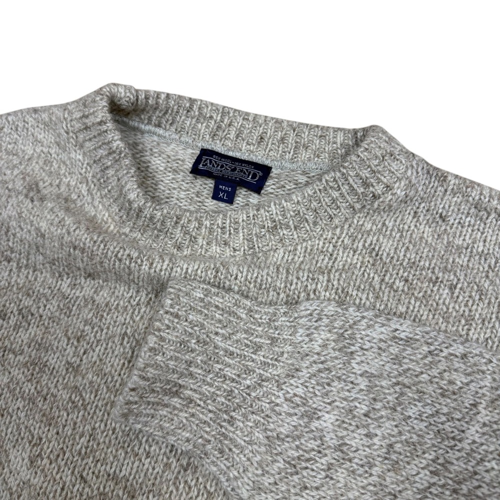 Lands End Vintage Wool Blend Crewneck Sweater Mens XL USA Fisherman Marbled Gray